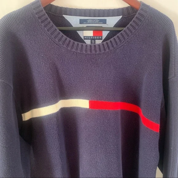 Tommy Hilfiger Sweater Vtg Classic Retro Flag Logo Colorblock Pullover Men XXL - Picture 3 of 6